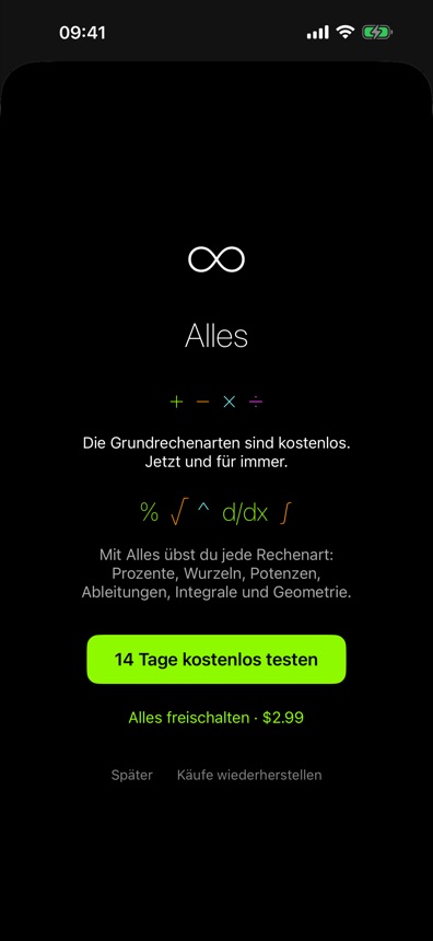Startbildschirm mit dem Alles-Paket und 14-Tage-Test