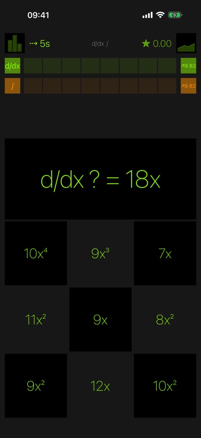 Exercise screen with derivative and integral
