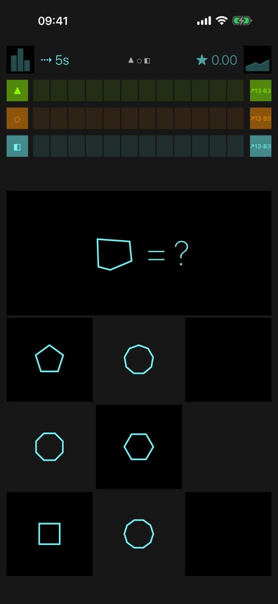Exercise screen with geometry: shapes and symbol equations