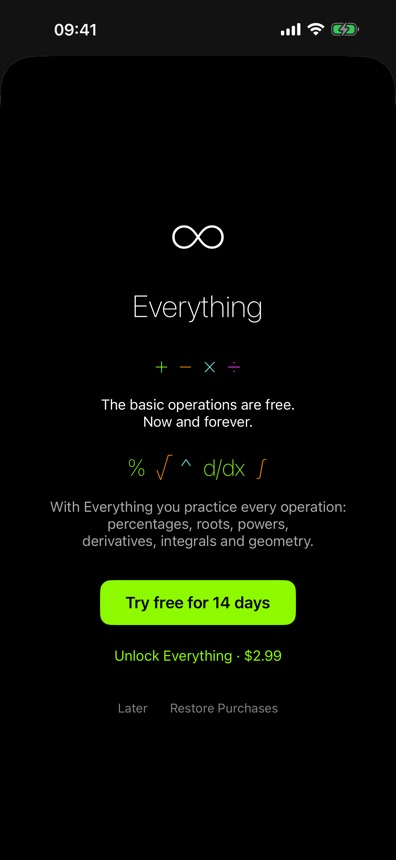 Start screen with the Everything pack and 14-day trial