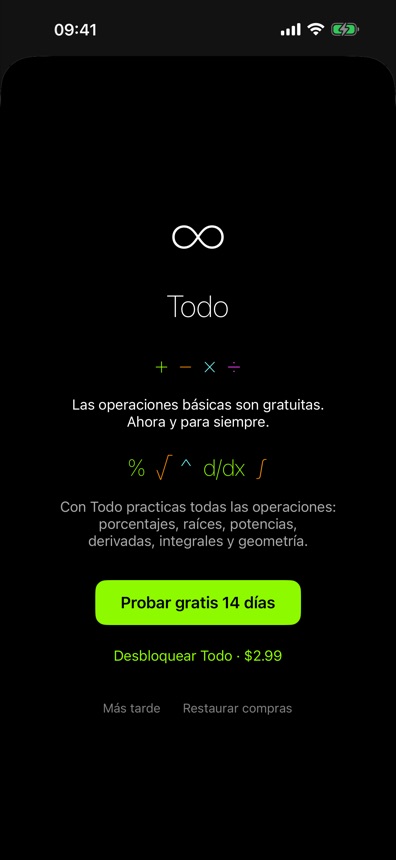 Pantalla de inicio con el paquete Todo y la prueba de 14 días