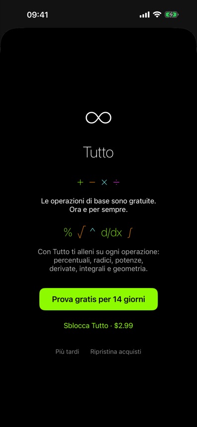 Schermata iniziale con il pacchetto Tutto e la prova di 14 giorni